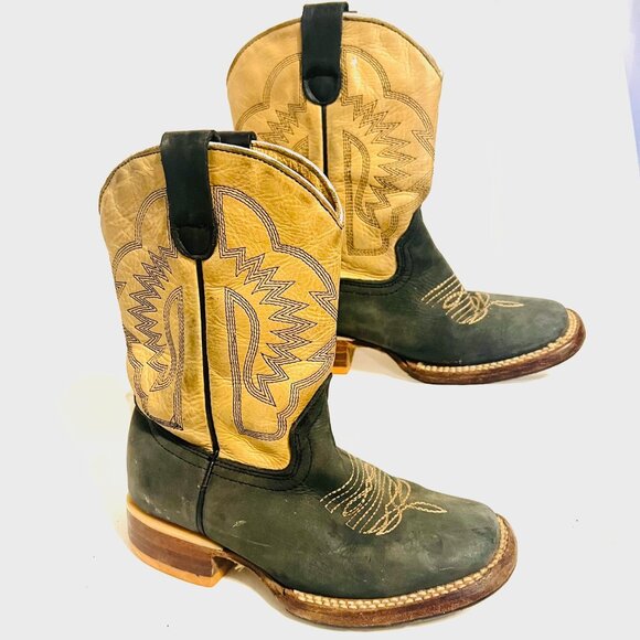 Red Hawk Boot Co.  Cowboy Boots Square Toe Leather-Unisex-Tan/Teal-Mexico-10? - Picture 2 of 16